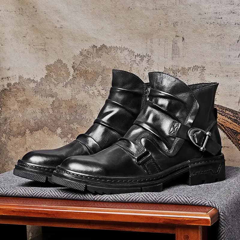 By Toretto Leather Biker Boots