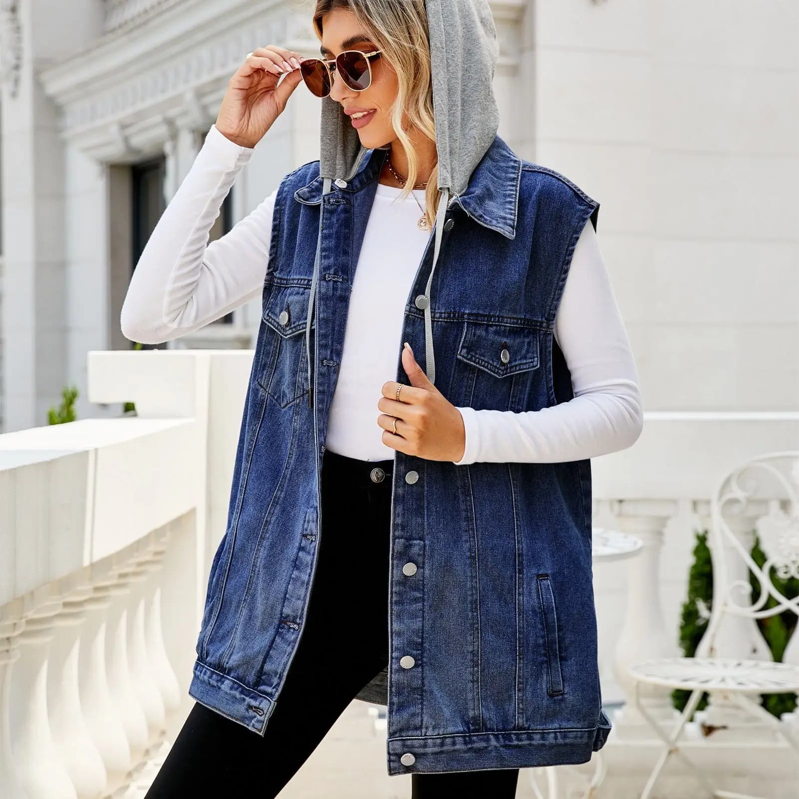 By Cityline Hooded Denim Vest